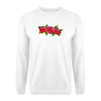 Knallige Rosenfront im Cartoonstil - Unisex Pullover - Weiß - Vorne - Alina (178cm) & Michal (187cm)