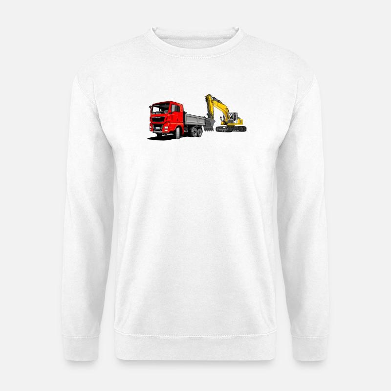 Lastauto mit Bagger - Unisex Pullover - Weiß
