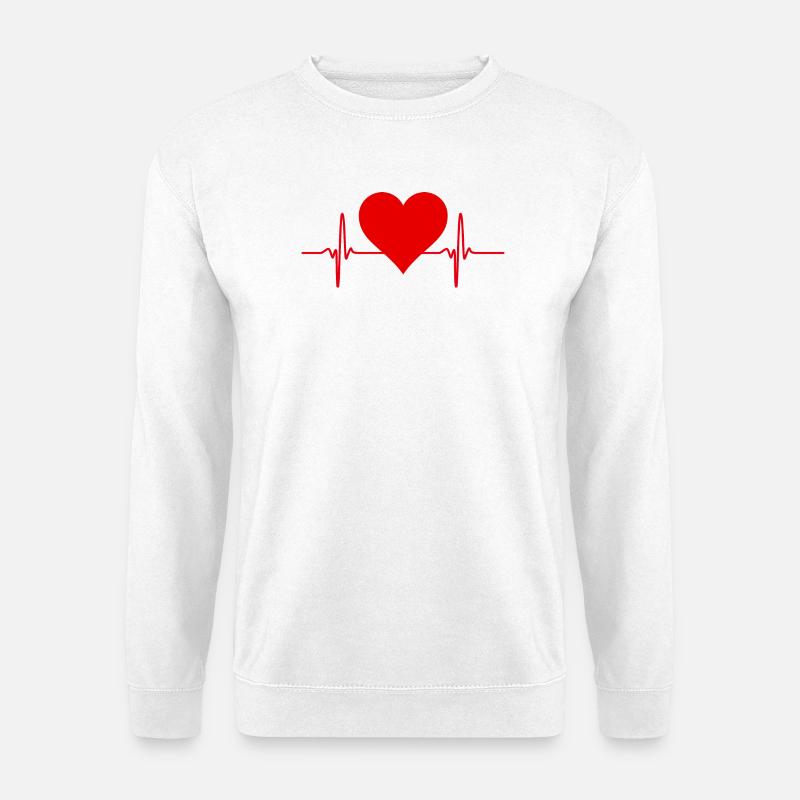 Herz und EKG-Leitung in Rot - Unisex Pullover - Weiß