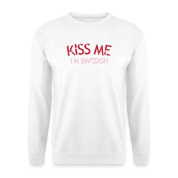 Küss mich, ich bin schwedisch Slogan Art - Unisex Pullover - Weiß - Vorne - Alina (178cm) & Michal (187cm)