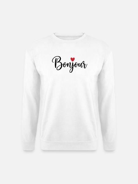 Bonjour with Love Heart in French France - Unisex Pullover - Weiß