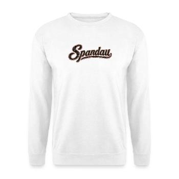 Spandau - Vintage Slogan - Berlin - Bezirk - Unisex Pullover - Weiß - Vorne - Alina (178cm) & Michal (187cm)
