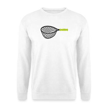 Angelkescher Netz Grafik - Unisex Pullover - Weiß - Vorne - Alina (178cm) & Michal (187cm)