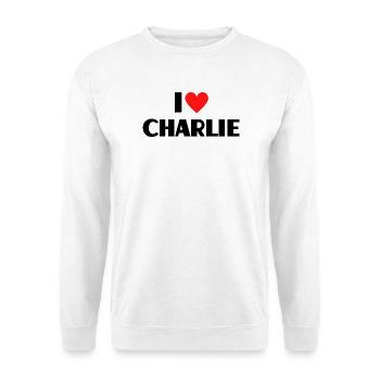 I love Charlie Rotes Herz Liebe Fan Geschenk - Unisex Pullover - Weiß - Vorne