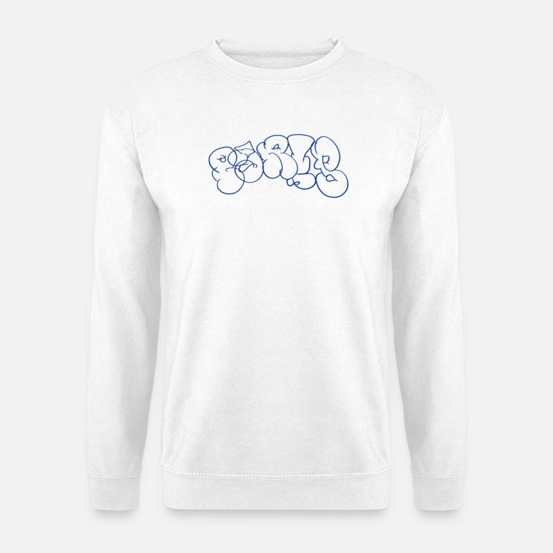 Blauer Graffiti Schriftzug im Paris Style - Unisex Pullover - Weiß