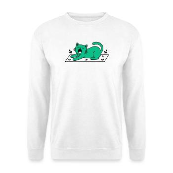 Gaehnende Katze Yoga Grafik - Unisex Pullover - Weiß - Vorne - Alina (178cm) & Michal (187cm)