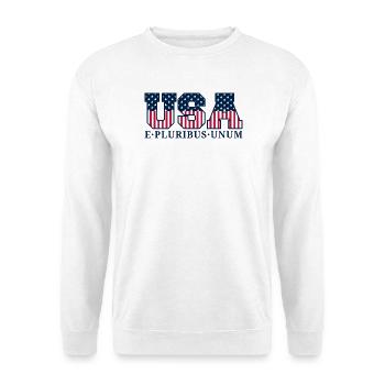 College USA Red White Blue Stars And Stripes Motto - Unisex Pullover - Weiß - Vorne - Alina (178cm) & Michal (187cm)