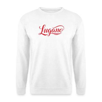 Lugano in Elegante Rotschrift mit Schwung - Unisex Pullover - Weiß - Vorne