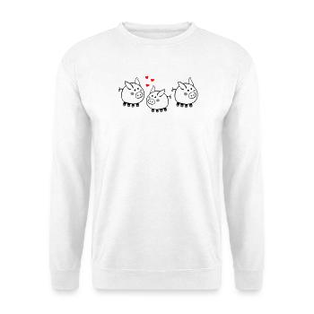 Schweinchen mit Herzen - Unisex Pullover - Weiß - Vorne