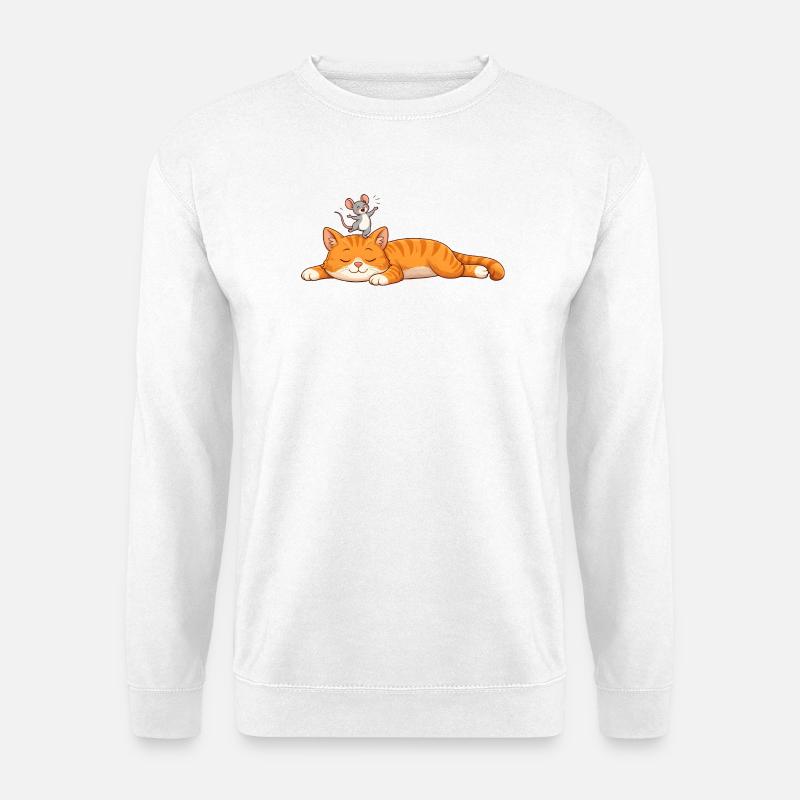 Sleeping cat with cheerful mouse - Unisex Sweatshirt - white