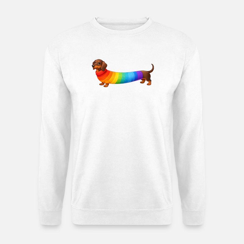 Dackel mit Regenbogen Pullover  - Unisex Pullover - Weiß