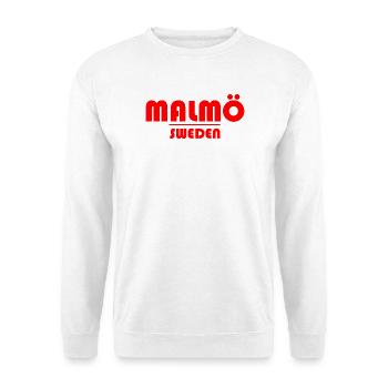 Malmö Schweden Kraftrotes Logo - Unisex Pullover - Weiß - Vorne - Alina (178cm) & Michal (187cm)