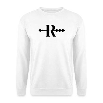 Buchstabe R Pfeilherz - Unisex Pullover - Weiß - Vorne - Alina (178cm) & Michal (187cm)