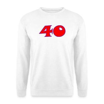 40. 40 JAHRE. 40-JÄHRIGES JUBILÄUM. 40-JÄHRIGES JUBILÄUM. - Unisex Pullover - Weiß - Vorne - Alina (178cm) & Michal (187cm)