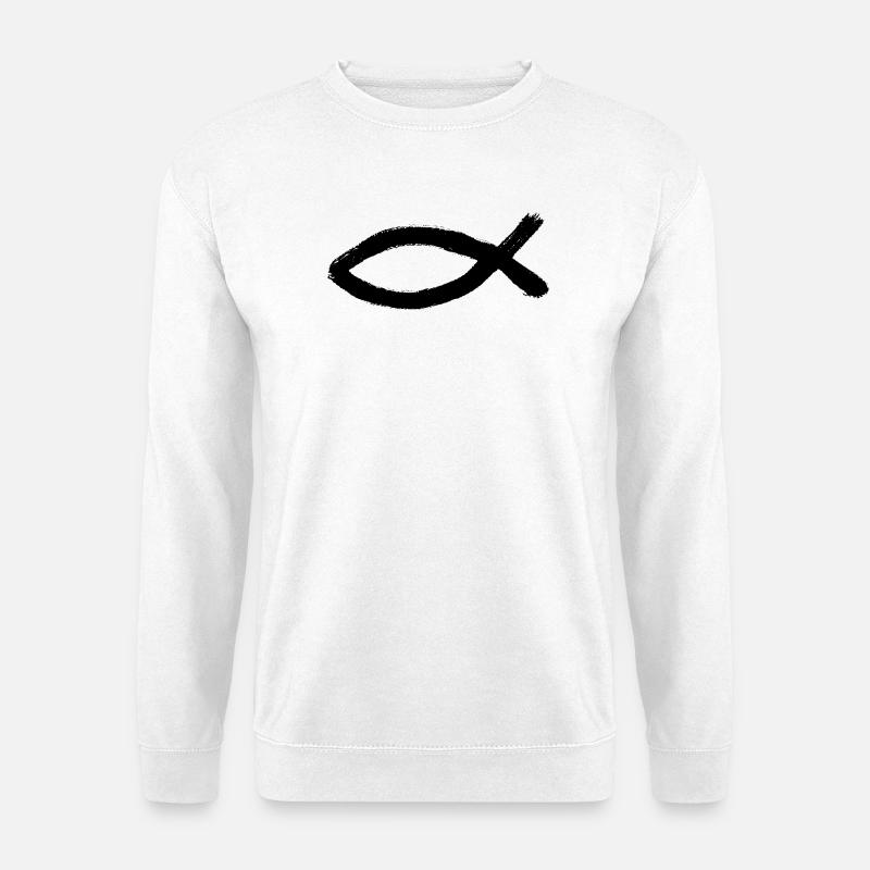 Jesusfisch schwarz Ichthys Fisch Fische - Unisex Pullover - Weiß