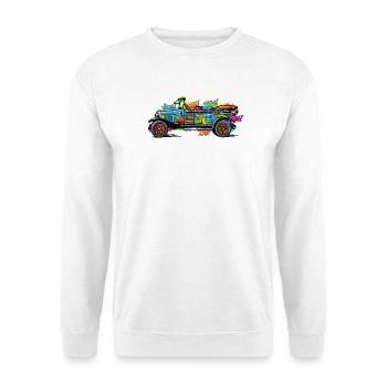 Buntes Comic Auto/ Oldtimer Vintage Druck - Unisex Pullover - Weiß - Vorne