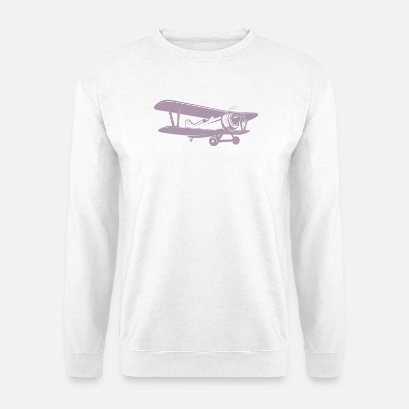 Doppeldecker Pilot Retro Minimalistisch - Unisex Pullover - Weiß