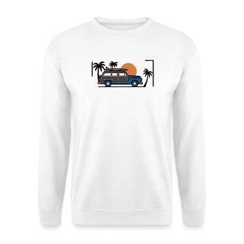 Retro Surf Auto Grafik - Unisex Pullover - Weiß - Vorne - Alina (178cm) & Michal (187cm)