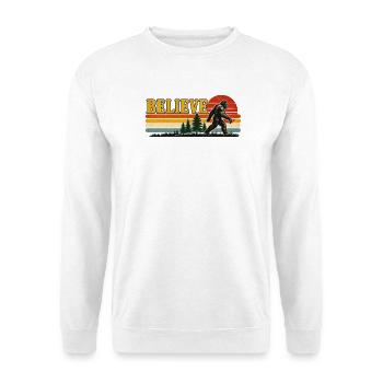Glaub an Bigfoot Sunset Retro - Unisex Pullover - Weiß - Vorne - Alina (178cm) & Michal (187cm)