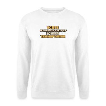 Echte Weihnachtselfen fahren Transporter - Unisex Pullover - Weiß - Vorne - Alina (178cm) & Michal (187cm)