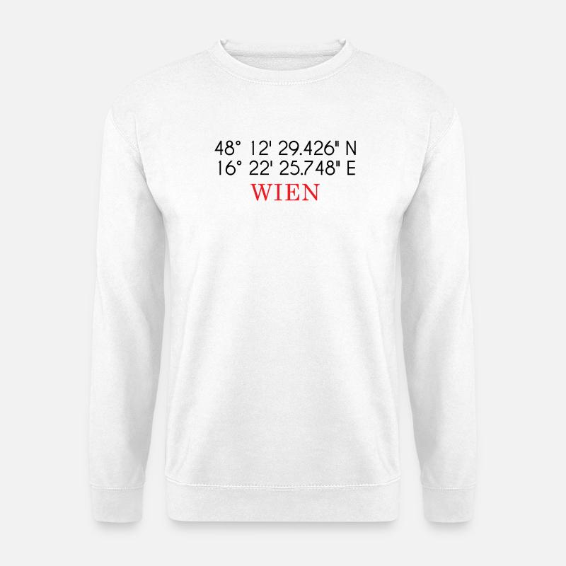 Wien Koordinaten Design – Stadt GPS Typografie - Unisex Pullover - Weiß