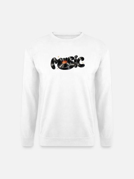 Music Schrift aus Vinyl-Schallplatte  - Unisex Pullover - Weiß