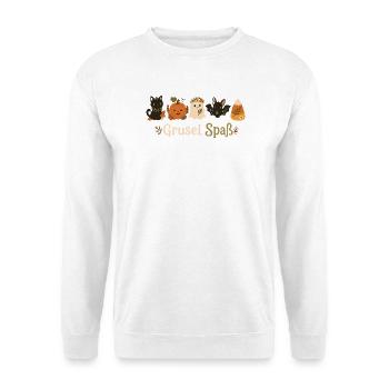 Grusel Spaß – Süße Halloween Freunde - Unisex Pullover - Weiß - Vorne - Alina (178cm) & Michal (187cm)