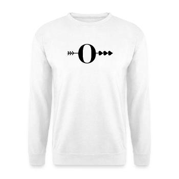 Buchstabe o Pfeilherz - Unisex Pullover - Weiß - Vorne - Alina (178cm) & Michal (187cm)