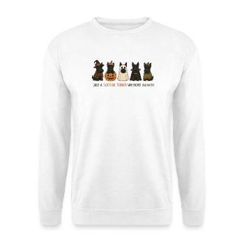 Halloween Scottish Terrier Crew - Unisex Pullover - Weiß - Vorne - Alina (178cm) & Michal (187cm)