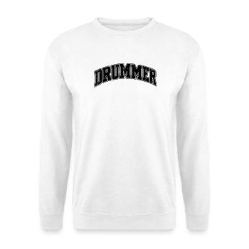 Drummer Arc Distressed Schrift - Unisex Pullover - Weiß - Vorne - Alina (178cm) & Michal (187cm)
