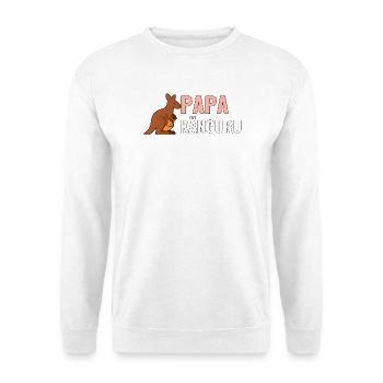 Papa Känguru – Geschenkshirt für neue Väter - Unisex Pullover - Weiß - Vorne - Alina (178cm) & Michal (187cm)
