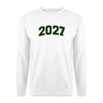 2027 Grüne Outline-Zahlen - Unisex Pullover - Weiß - Vorne - Alina (178cm) & Michal (187cm)