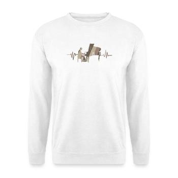 Pianist am Flügel mit Herzschlag - Unisex Pullover - Weiß - Vorne - Alina (178cm) & Michal (187cm)
