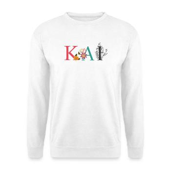 KAI Namenskunst mit gestickten Blumen - Unisex Pullover - Weiß - Vorne