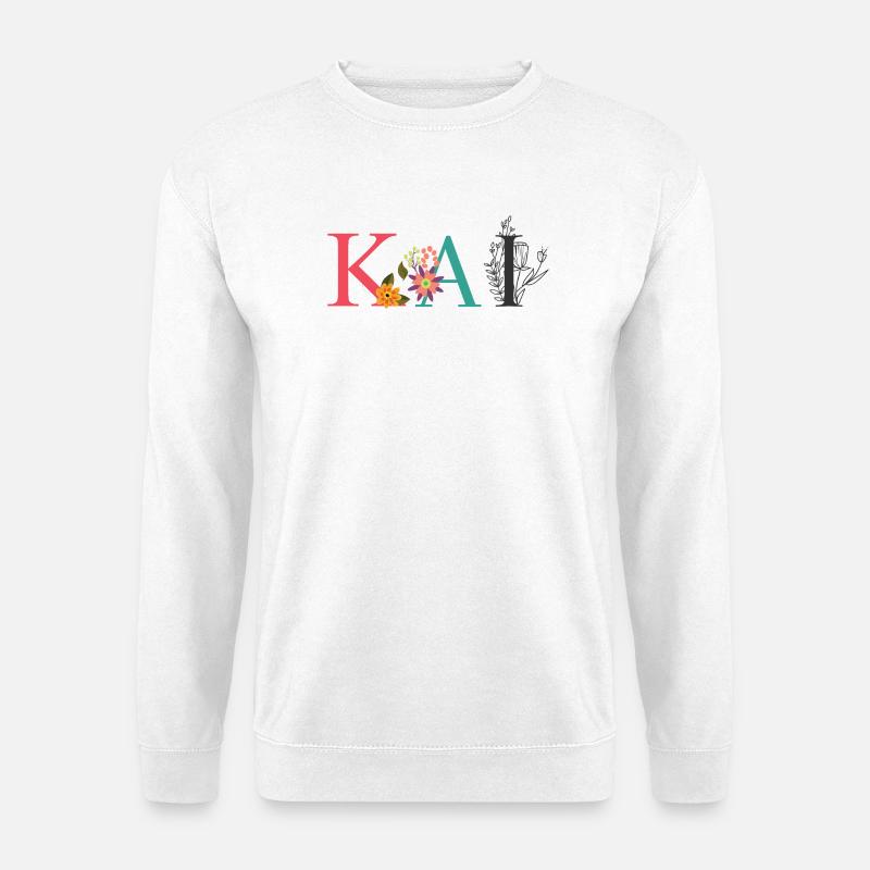 KAI Namenskunst mit gestickten Blumen - Unisex Pullover - Weiß