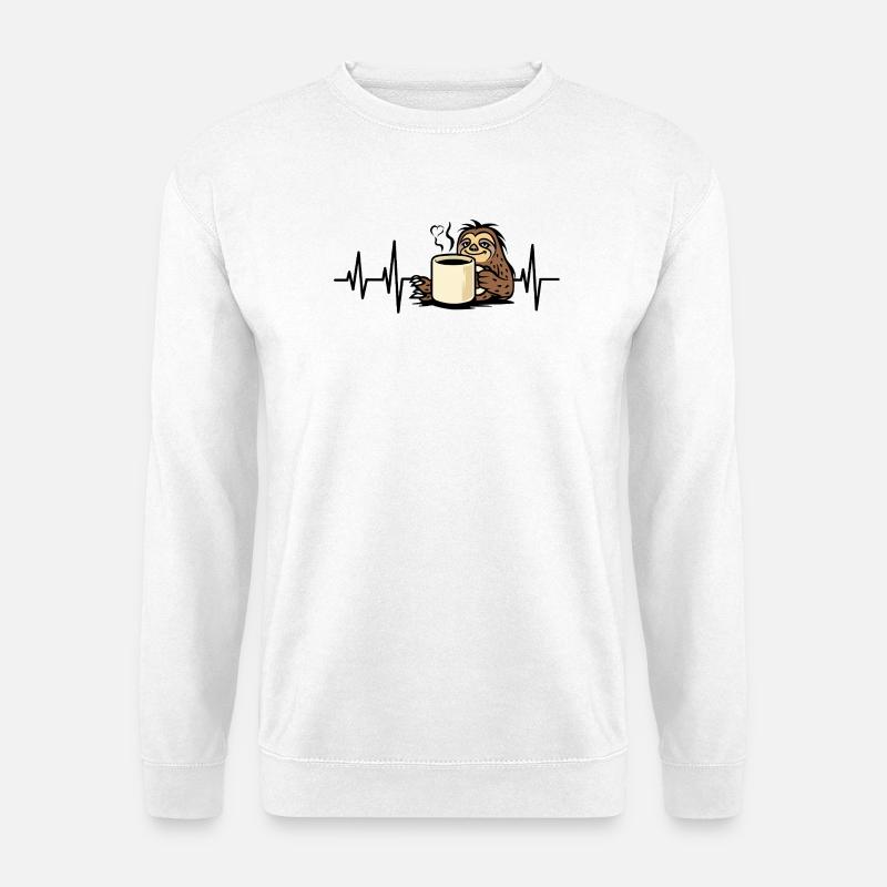 Gemütlicher Faultier mit Kaffeetasse - Unisex Pullover - Weiß