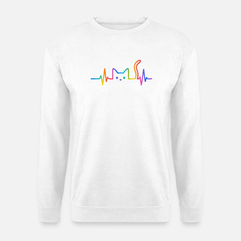 Katze Herzschlag Katzenliebhaber Geschenkidee - Unisex Pullover - Weiß