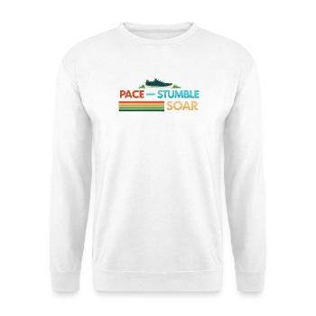 TEMPO STOLPERT HOCH - Unisex Pullover - Weiß - Vorne - Alina (178cm) & Michal (187cm)