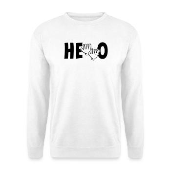 Slogan Hallo. Welt-Hallotag, 21. November. - Unisex Pullover - Weiß - Vorne - Alina (178cm) & Michal (187cm)