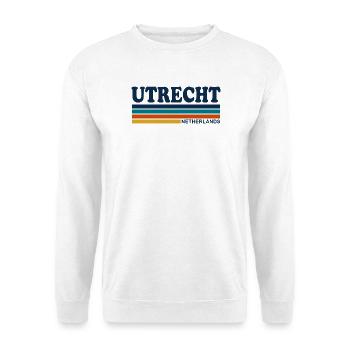Utrecht Niederlande Retro-Streifen - Unisex Pullover - Weiß - Vorne - Alina (178cm) & Michal (187cm)