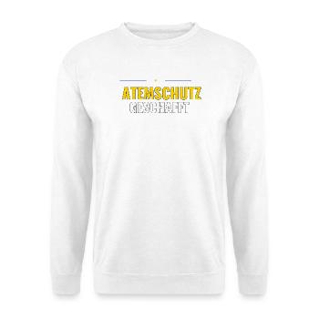Atemschutz geschafft – Geschenk Jugendfeuerwehr - Unisex Pullover - Weiß - Vorne - Alina (178cm) & Michal (187cm)
