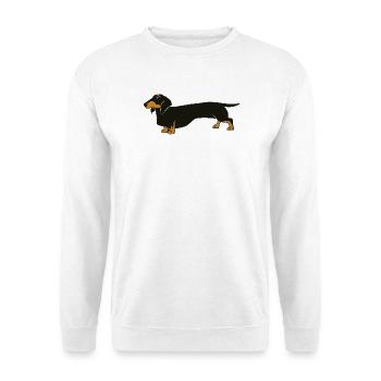 Schwarzbrauner Dackel Silhouette - Unisex Pullover - Weiß - Vorne - Alina (178cm) & Michal (187cm)