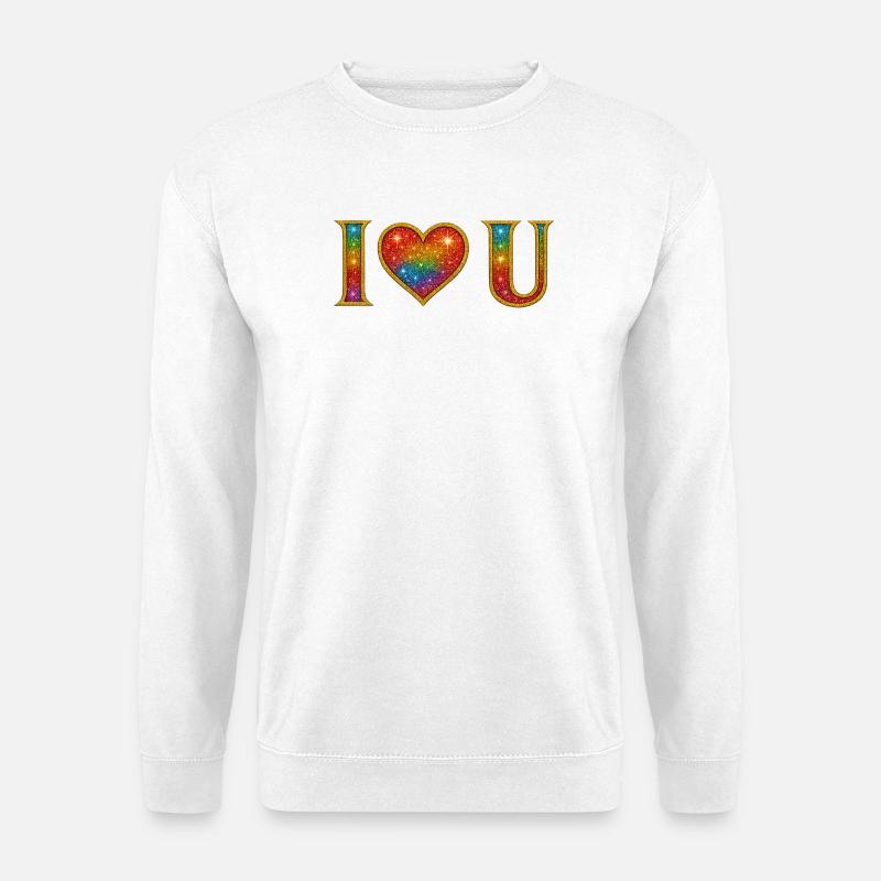 Ich liebe dich | Regenbogen-Glitzer-Herz-Liebes-Design - Unisex Pullover - Weiß