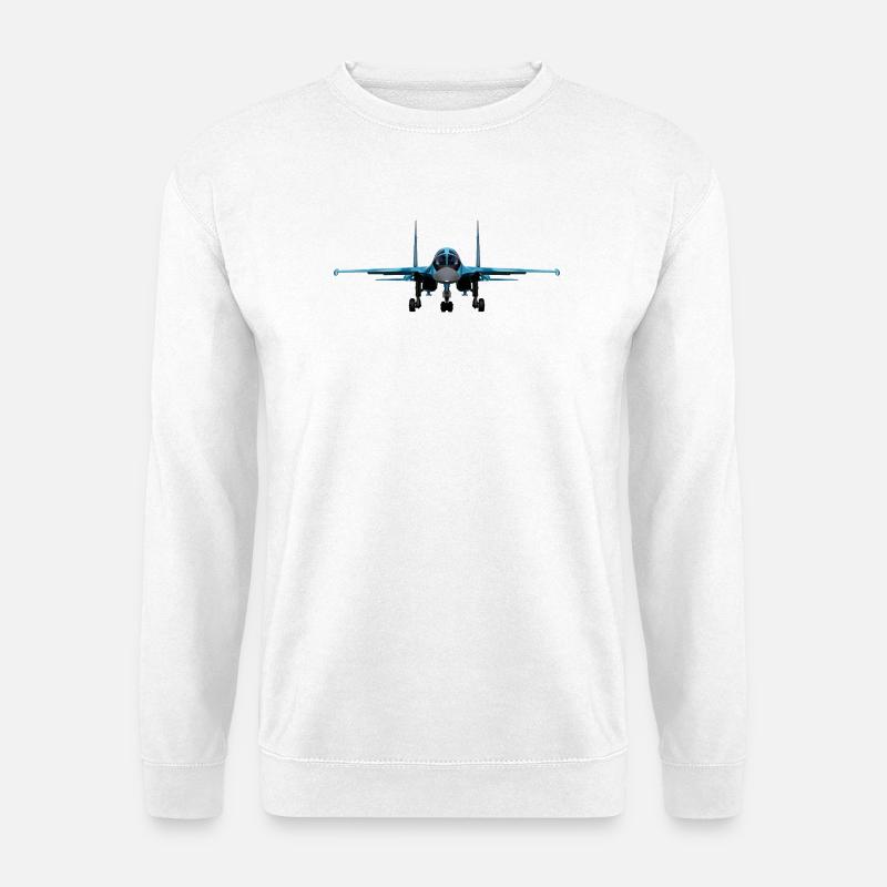 Blauer Kampfjet Frontansicht - Unisex Pullover - Weiß