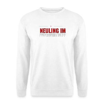 Jugendfeuerwehr Shirt – Neuling im Feuerwehrtrupp - Unisex Pullover - Weiß - Vorne - Alina (178cm) & Michal (187cm)