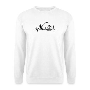Angeln Herzschlag EKG Angler Silhouette - Unisex Pullover - Weiß - Vorne - Alina (178cm) & Michal (187cm)
