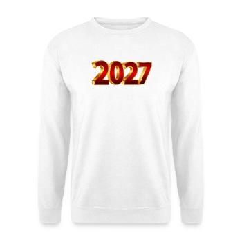 NEU – Frohes neues Jahr – 2027! - Unisex Pullover - Weiß - Vorne - Alina (178cm) & Michal (187cm)