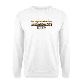 Nur wegen der Plätzchen hier - Weihnachten Retro - Unisex Pullover - Weiß - Vorne - Alina (178cm) & Michal (187cm)