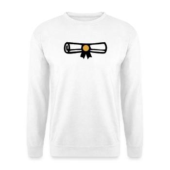 Abschluss Zeugnis Rolle Icon - Unisex Pullover - Weiß - Vorne - Alina (178cm) & Michal (187cm)