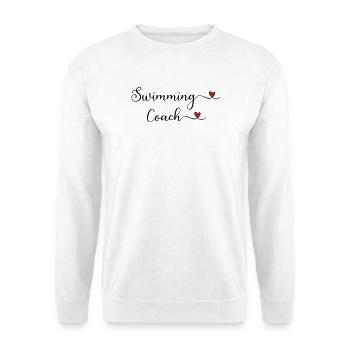 Schwimmtrainer-Typografie mit Herz - Unisex Pullover - Weiß - Vorne - Alina (178cm) & Michal (187cm)
